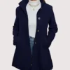 Palm Knit Single-Breasted Wool Coat Navy Blue