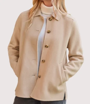 Palm Knit Welt Pocket Double Faced Beige Wool Jacket