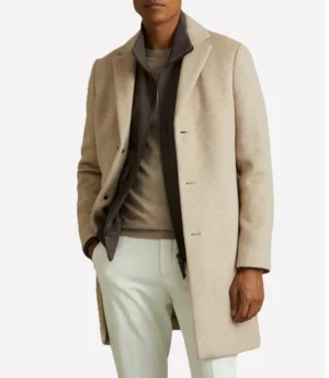 Palm Knit Wool Blend Beige Overcoat