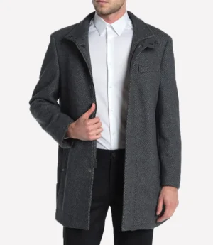 Palm Knit Wool Blend Grey Twill Coat