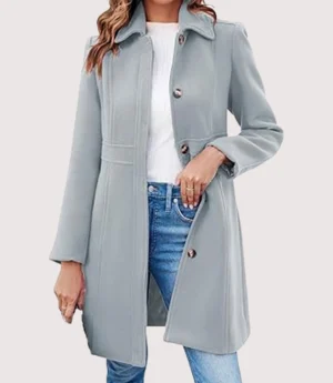 Palm Knit Wool Blend Single Breasted Long Coat