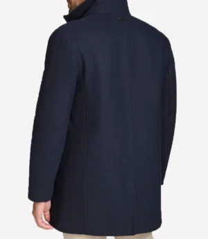 Palm Knit Wool Blend Twill Navy Blue Mens Coat