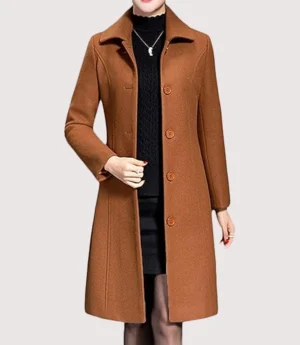 Palm Knit Camel Brown Wool Trench Coat