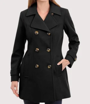 Women's Classic Double Breasted Black Wool Coat